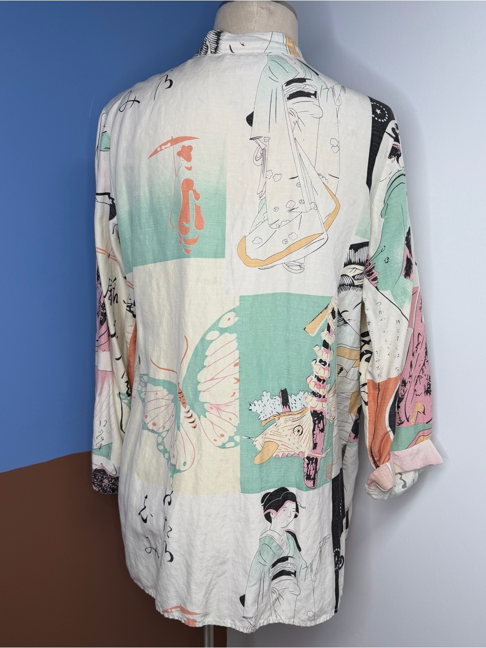 Vintage Citron Santa Monica Butterfly Print Button-Front Shirt Jacket Silk Linen - Picture 3 of 8
